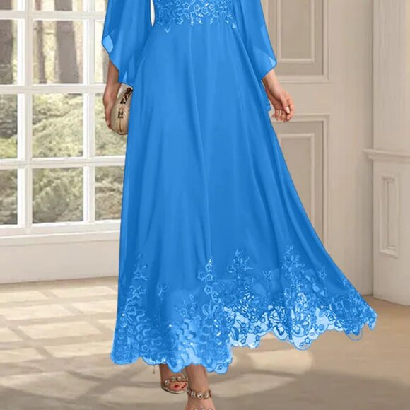 A-line Scoop Illusion Ankle-Length Lace Chiffon Mother of the Bride Dress - Picture 6 of 6